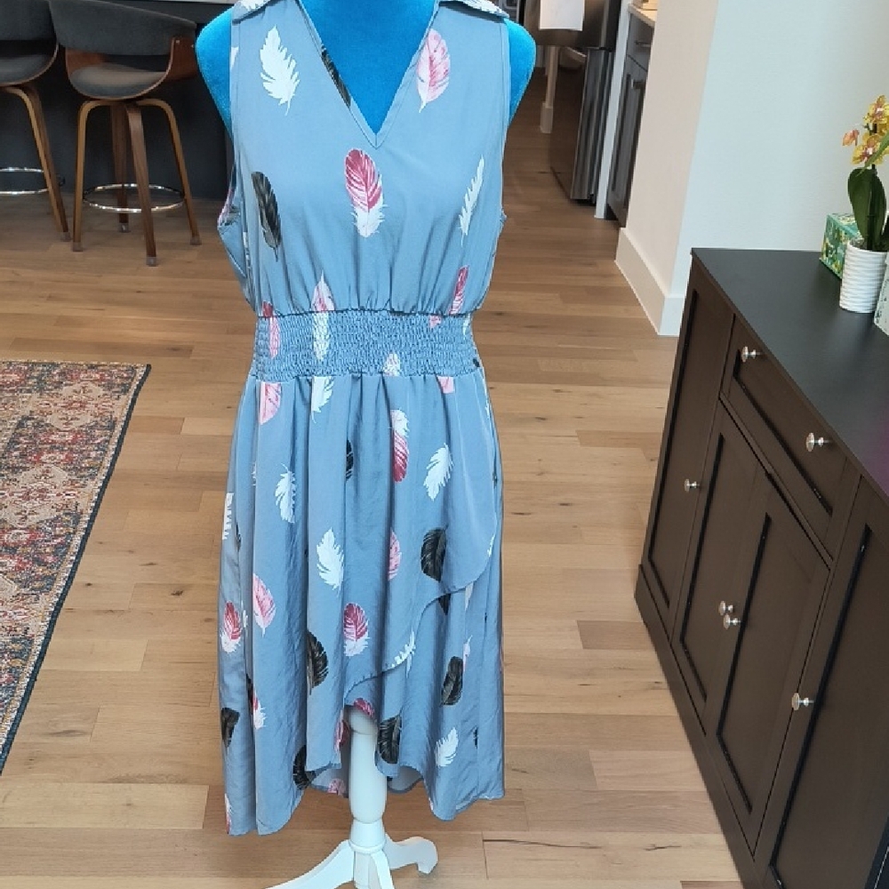 Shein Blue Feather Print Dress Sz 12